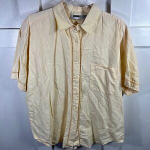Gitano Vintage Yellow Ramie Cotton‎ Short Sleeve Button Down Shirt Plus Size 20W
